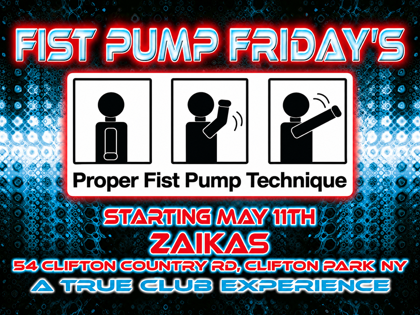 Fist Pump Friday's at Zaikas Bar & Grill in Clifton Park, New York front flyer